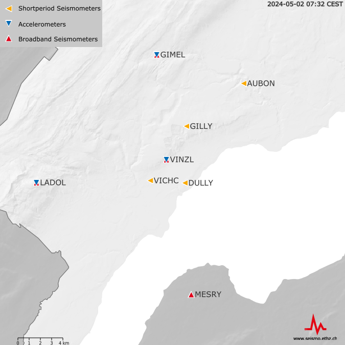 Seismische Stationen in der Umgebung von Vinzel