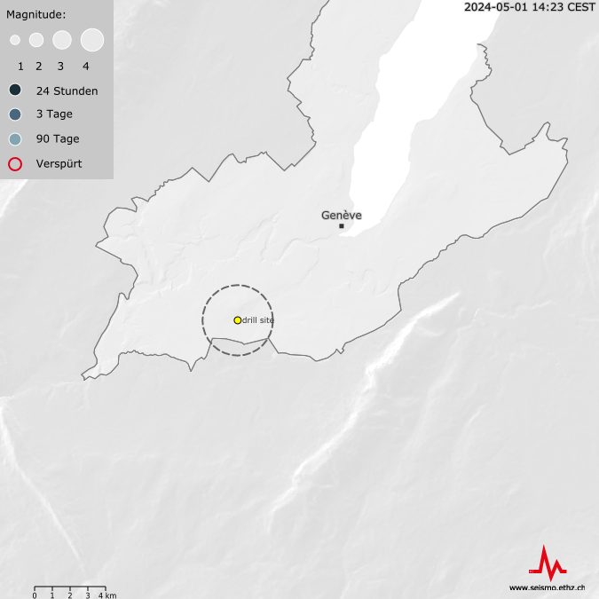 Erdbeben in der Region des Genfer Beckens, letzte 90 Tage