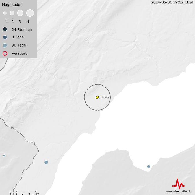 Erdbeben in der Region um Vinzel, letzte 90 Tage