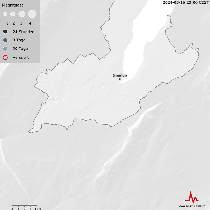 Erdbeben in der Region des Genfer Beckens, letzte 90 Tage