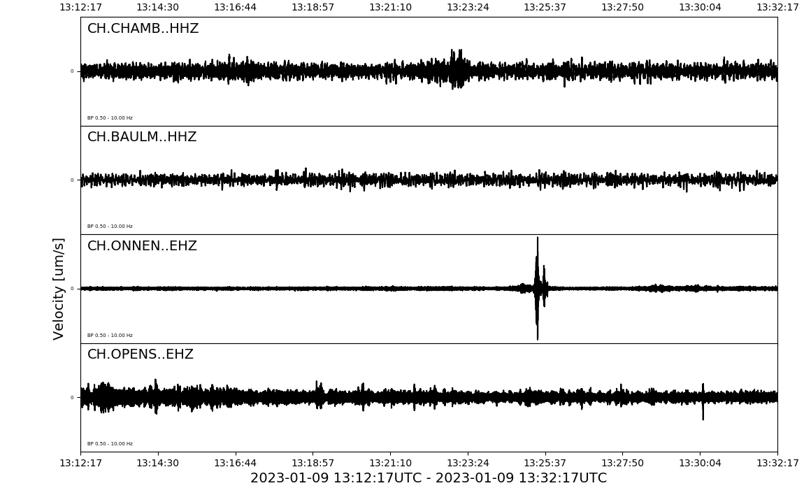 Seismogramme der letzten 20 Minuten