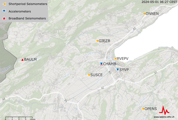 Seismic stations near Yverdon-les-Bains