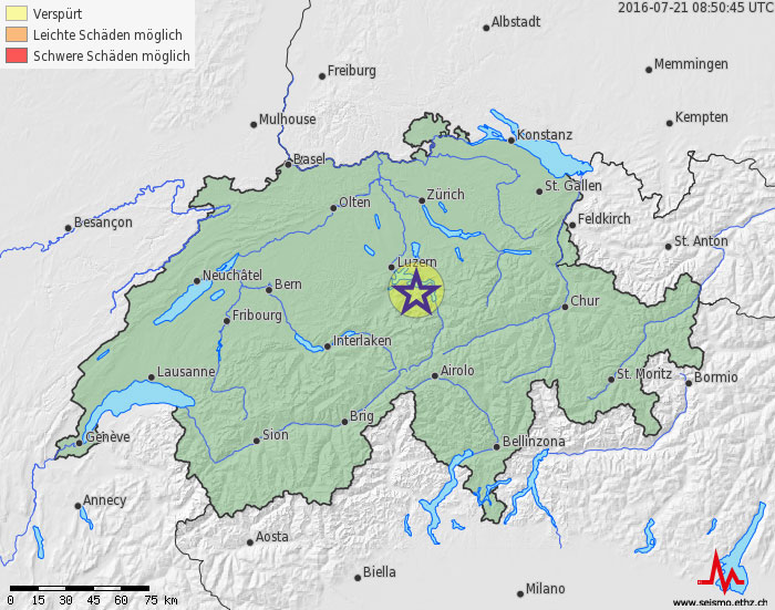Piccoli terremoti nella Svizzera Centrale