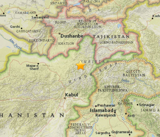 Starkes Erdbeben im Hindukusch (Grenzregion Afghanistan-Pakistan)
