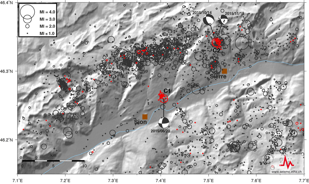 Two active earthquake swarms in Valais