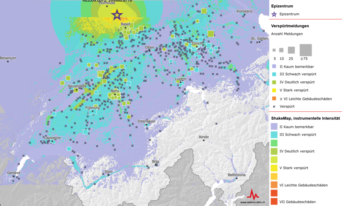 [Disponibile in DE / FR] Erdbeben der Magnitude 4.7 im Elsass in weiten Teilen der Schweiz deutlich verspürt