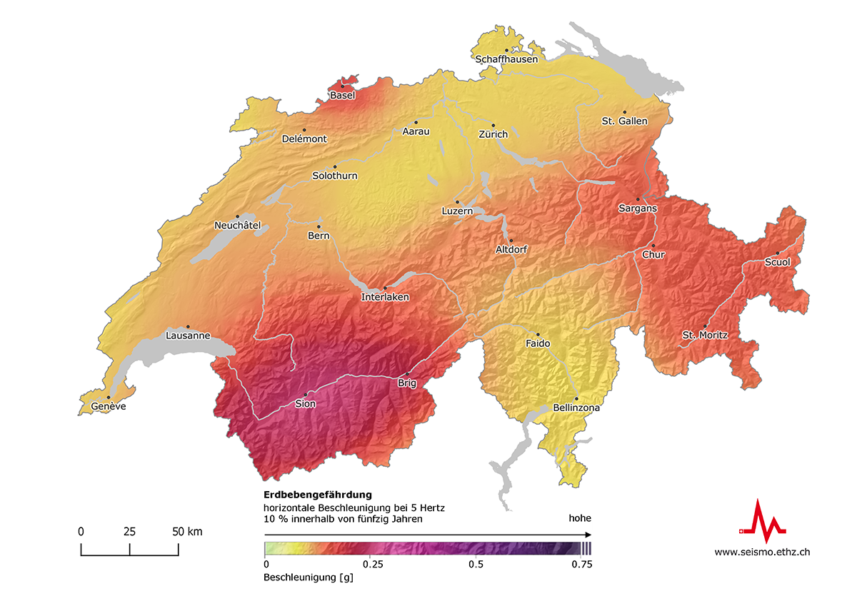 Karte der Erdbebengefährdung der Schweiz
