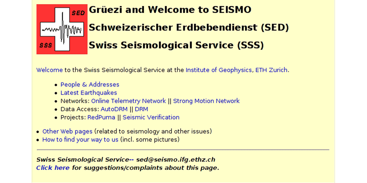 Immagine per Nuovo design per il sito www.seismo.ethz.ch