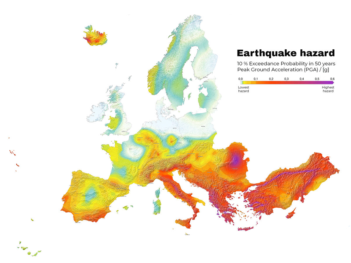 Karte Erdbebengefährdung Europa